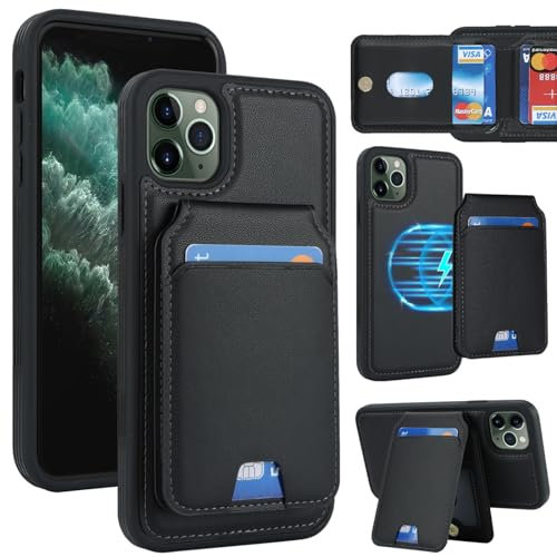 Zouzt for iPhone 11 Pro Max 6.5 Inch Detachable 2 in 1 Wallet Case with Card Holder for Magsafe, Magnetic PU Leather Flip Credit Slot Protective Phone Cover Women Men - Black