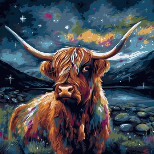 5D Diamond Painting Kits DIY Diamant Malerei Kreuzstich Full Drill Kristall Strass Malerei Stickerei Gemälde Bilder für Home Wall Decor - Hochland Rinder Big Dream Catcher 4