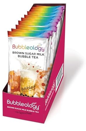 Bubbleology Brown Sugar Milk Bubble Tea Kit (Pack of 10) Boba Tea Kit With Tapioca Pearls | Each Sachet Contains: 1x Brown Sugar Blend, 1x Tapioca Pearls, 1x Large Straw | Just Add Milk