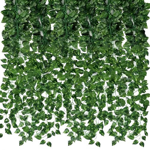 20 Stück Efeu Kunstpflanze Girlande, 2,1m Künstliche Efeublatt-Pflanzen, Kunstpflanze Hängend, Artificial Ivy Vine Garland Plants, Künstliche Grüne Blätter Hängende Ranke für Hochzeit Balkon Garten
