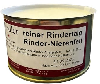 Rinder-Nierenfett/Rindertalg (360g) in der Dose hausgemacht in der fränkischen Handwerksmetzgerei