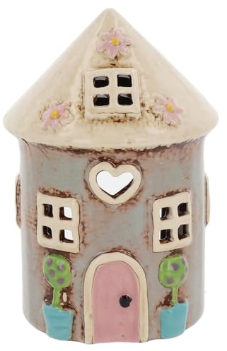Shudehill Giftware Village Pottery Ceramic Tealight Holder Pretty Garden Floral House Pastel Collection (Round Grey)