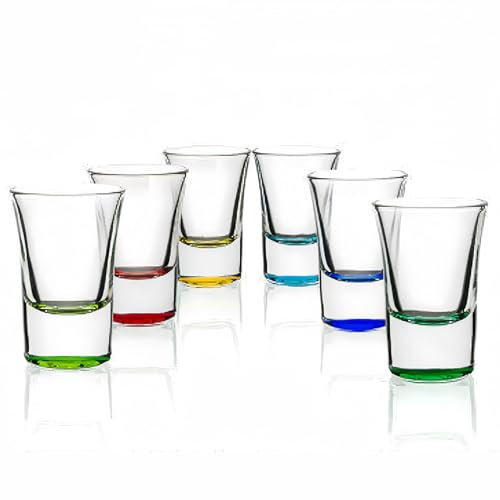 Eidoct Coloured Shot Glasses Set of 6 - 35ml Heavy Base Barware Set for Vodka, Tequila, Whisky Shots