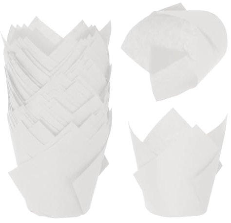 sourcing map 50 Pcs Tulip Baking Cups Cupcake Muffins Liners Paper Greaseproof Wrappers for Wedding Birthday Party Festivals Christmas, White