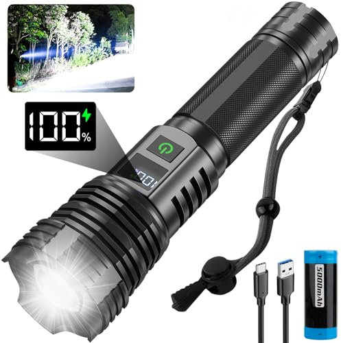 Taschenlampe LED Aufladbar 100,000 Lumen, Extrem Hell Taktische Taschenlampe Mit 5 Lichtmodi, LCD Wasserdichte Taschenlampe Für Camping, Wandern, Outdoor, Notfäll