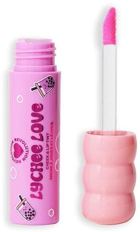 I Heart Revoluion Bubble Tea Milky, Tinta para labios y rubor tinte facial hidratante todo en uno infusionado con té verde matcha, Lychee Amor Rosa
