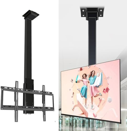 Hlixzoy Lift Elektrische Deckenhalterung, 360 Grad Manuell Drehbarer Herunterziehbarer TV-Lift Mit Fernbedienung Elektrischer TV-Ständer, Passend Für 32-75 Zoll