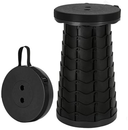BOBOZHONG Tragbarer Teleskophocker, Einziehbarer Klapphocker, Schwarz, Max Load 180kg
