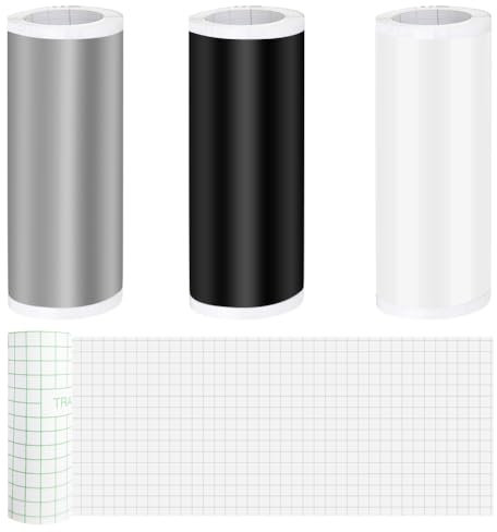 Smart Vinilo permanente para Cricut Joy, 4 rollos de vinilo adhesivo inteligente, permanente, 14 x 200 cm, juego de láminas de vinilo para manualidades (negro, blanco, plateado y lámina de