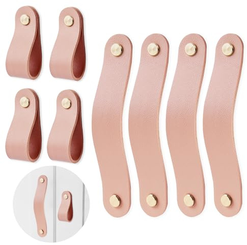 Czzmy 4PC Ledergriffe für Möbel,4 Stück Handgemachte Griff Möbelknöpfe Leder,Vintage Möbelgriffe Ledergriff Schrankgriffe für Küchenschränke, Kleiderschrank,Bad(4-Rosa)