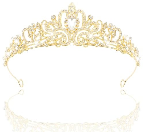 Tiara Kristallkrone mit Strasskamm Silber Strass Tiara Hochzeit Tiara Hochzeit Braut Strass Krone für Geburtstags Hochzeit Abschlussball Prinzessinnenpartys (Golden)