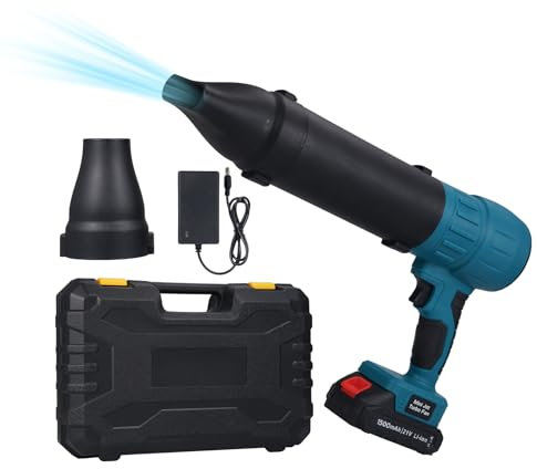 Soffiatore a batteria 21 V, spazzaneve con batteria da 1500 mAh, 3 ugelli intercambiabili, regolazione continua della velocità per la pulizia dell'auto, pulizia della polvere, pulizia della casa