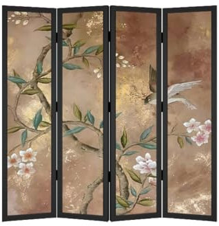 Schermi Privacy Pieghevoli Schermo pieghevole for la casa, divisorio, soggiorno, portico, sfondo, decorazione della parete, ristorante, schermo retrò for fiori e uccelli Parete Divisoria Divisoria