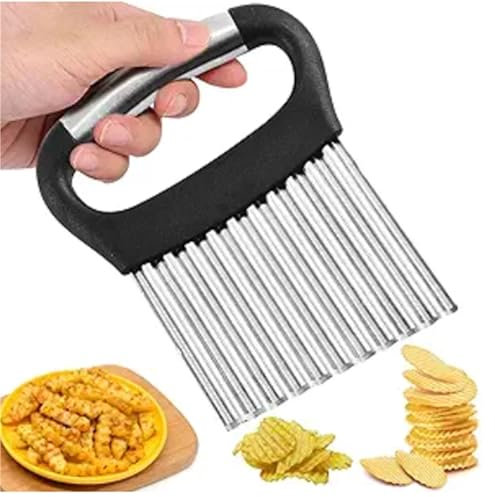 NJNNN Coupe-Frites ondulé en Acier Inoxydable, trancheur ondulé Durable, Couteau à découper, for Pommes de Terre, Chips de Carottes et Fruits(Black)