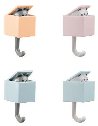 Tabanzhe Wall Hooks-4PCS Creative Adhesive Coat Hook Cute Cat Pet Hook Decorative Wall Mounted Hooks for Hanging Coats Bags Towels Bathroom Bedroom Kitchen(4Colors)