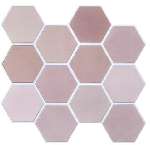 Commomy 10 Pièces Credence Adhesive pour Cuisine Salle de Bain, Mat Rose, 30 x 30 cm, PVC, Carreaux Carrelage Adhesif Mural Cuisine Metro 3D Dalle Adhesive Murale ImperméAble