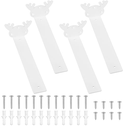 4 Pcs Heavy Duty Floating Shelf Brackets for Shelves L Shaped Support Brackets Wall Mounted, Metal Scaffold Board Shelf L Braces (White, 10 inch Deer Horn Style)