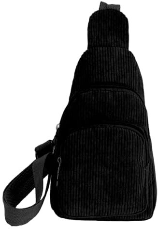 GUSXPPD Crossbody Damen, Klein Brusttasche, Cord Sling Bag, Vielseitige Brusttasche mit Verstellbarem Schultergurt für Outdoor Sport Reise Laufen Schule Einkaufen Spazierengehen (Schwarz)