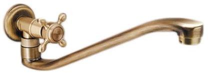 XSDSM Grifo Fregadero Pared Vintage Giratorio 360° Grifo Cocina con Tubo en S Extendido Horizontalmente, Manija de Apertura Rápida Cruzada, G1/2, Bronce 30 CM