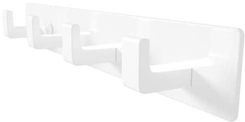 White Coat Rack Wall Mount - 32cm Rail with 4 Right-Angle Hooks(1 Pack) | Durable Metal, Rust Resistant, Right-Angle Style, Easy Install, Space Saving, For Coats & Bags