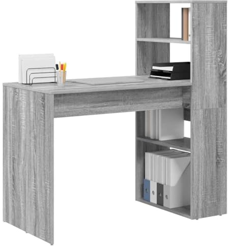 vidaXL Schreibtisch Graues Sonoma Holzwerkstoff 113 x 54 x 120 cm | Schlank und minimalistisch für coole Vibes, Mit Regalen, die helfen, alles ordentlich zu halten, Robuste Oberfläche,