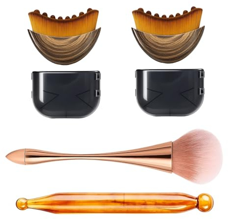 Lymphbürsten Gesicht, 6-Teiliges Set mit Massagebürsten für Lymphdrainage, Gesichtsbürste für Gesichtsmassage, Inklusive 2x Amber Gua Sha Stick und 1x Rose Gold Massagebürste