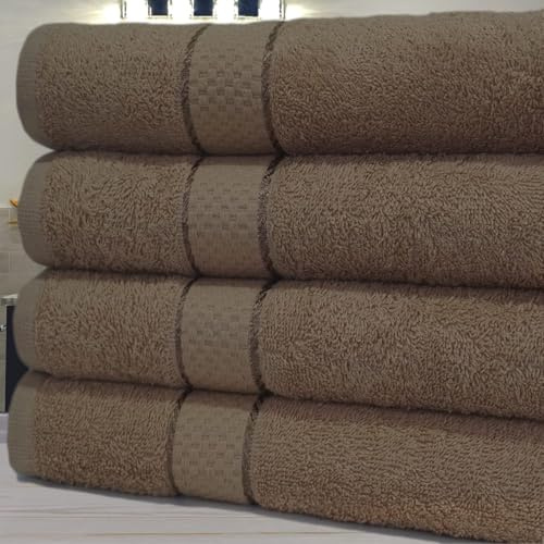 KNIGHTS BRIDGE Luxury Egyptian Cotton Bath Sheet Set, 80x140 cm, Pack of 4 Super Soft Absorbent Jumbo Towels (Beige)