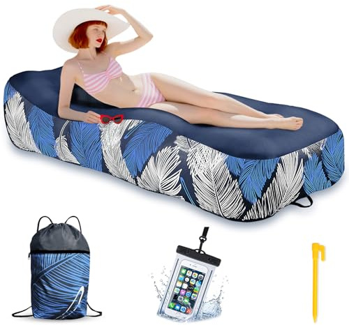 Aufblasbares Sofa - 195 x 70 cm Aufblasbare Couch Camping Sofa mit Mesh &Tragetasche Wasserdichte Handyhülle, Aufblasbares Luftsofa Air Lounger Tragbar Aufblasbar für Outdoor Strand (Marineblau)