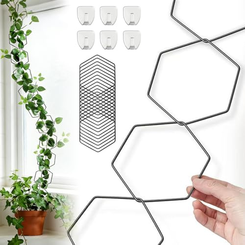NICEWAT Lot de 18 treillis à chaîne pour plantes grimpantes - Avec 6 crochets - Treillis hexagonal pour plantes grimpantes - Support mural pour plantes grimpantes - Pour monstera, pothos, lierre