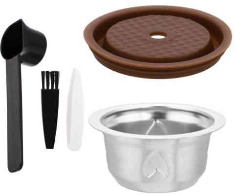 230ml Reusable Pods for Nespresso Vertuo Machine, Stainless Steel Refillable Coffee Capsule Set with Silicone Lid Spoon Brush & Tweezers Coffee Accessories for Nespresso