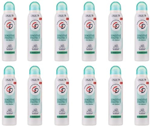 12x CD Deodorant Spray Sensitive Protect 48h Deo-Schutz 0% Alkohol & Aluminiumsalze Vegan,48 Stunden Schutz vor Achselnässe und Körpergeruch, 0% Alkohol 150 ml (12er Pack)