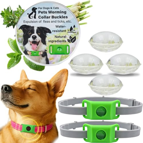 Collier Antiparasitaire Chien Naturel avec Pendentif Huiles Essentielles, 2 Capsules Remplaçables, Réglable, Diffusion sans Contact, Compatible Traceur AirTag (2-boîte)