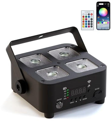 LYJFBD 4x10W RGBWA+UV LED PAR Strahler mit Akku, 5200mah Wiederaufladbare Partybeleuchtung mit Fernbedienung, APP, RI, Wireless DMX für DJ Shows, Bühne, Hochzeiten, Party，Disco und Außenbereich