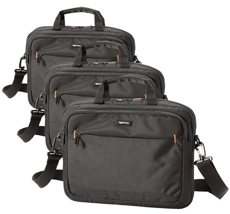 Amazon Basics Compact Laptop Shoulder Bag Carrying case with Accessory Storage Pockets (14 inch - 35.6 cm) Black, 3-Pack