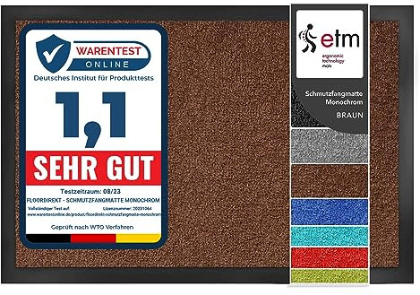 etm Schmutzfangmatte ColorLine | Türmatte in vielen Größen | Fußmatte für Innenbereich | Rutschfester Teppich für Flur, Haustür, Eingang, Eingangsbereich, Vorzimmer - Braun 90x150 cm