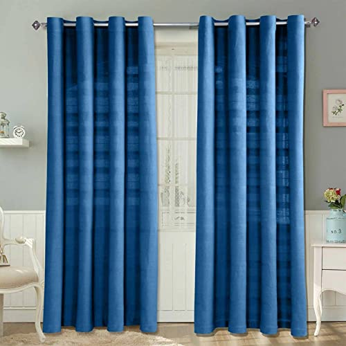 Homescapes Rajput Ösenvorhang 2er-Set, Vorhang blau 167x228 cm aus 100% Baumwolle, 2 handgewebte Vorhangschals in RIPP-Optik, Blaue Gardinen mit Ösen
