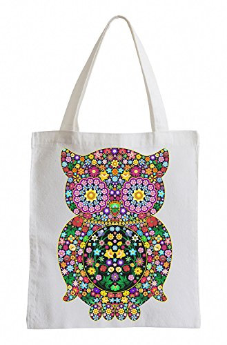 Pixxprint Raxxpurl Flower Power Eule Fun Jutebeutel Sporttasche, Weiß