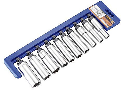 ALYCO 192518 - Juego 10 llaves de vaso largas de 1/2 UNE 16507 DIN 3124 Cr-V cromado mate de 10-22 mm