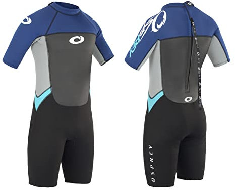 Osprey Men's Shorty 3 mm Summer Wetsuit, Adult Short Sleeve Neoprene Surfing Diving Wetsuit, Origin, Multiple Colours, Blue, S