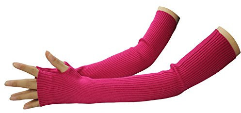 LSHARON SILK Women's Cashmere Warm Long Fingerless Gloves Winter Arm Warmer (Rose Red)