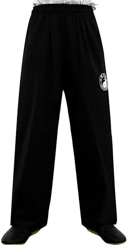 ZooBoo Chenjiagou Tai Chi Pants – Black Cotton Martial Arts Training Trousers for Tai Chi &Kung Fu & Martial Arts Practice (M)