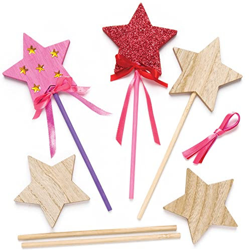 Baker Ross Stabfiguren-Bastelsets „Stern“ aus Holz für Kinder zum Dekorieren und Gestalten (6 Stück)