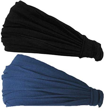 CHARM Stirnband Herren Bandana Damen - Kopftuch Herren Hair Band Men Headband Damen Piraten Haarband Männer Sport Schwarz, Navy 2-Pack M