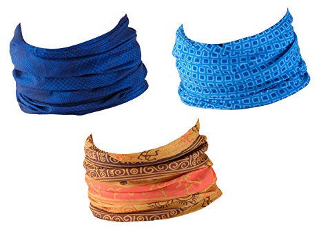 Hilltop 3er Set Motorrad Multifunktionstuch, Schlauchtuch, Halstuch, Sporttuch in den neuesten Designs, 3er Set/Farben:Blue Maya Selection
