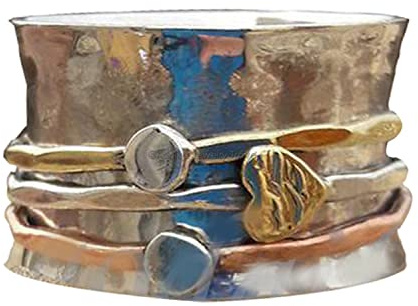 Spinner Band Rings, Anxiety Ring for Meditaion, Gift Ring for Mother's Day, 925 Sterling Silver Band, Brass and Copper Spinner Ring for Women,