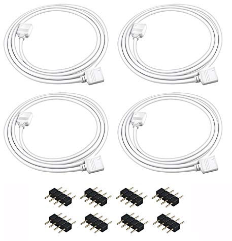 Nelyeqwo 4 Pack 1M 3.3ft RGB Extension Cable LED Strip Connector 4 Pin Soldless Strip Jumper Cables Kit with 8 Pack 4 Male Pin Connector for 5050 3528 RGB LED Strip Light