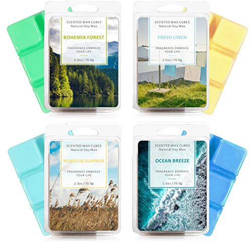 SCENTORINI Duftwachs Wax Melts 100% Sojawachs Raumduft Duftkerze, einschließlich frisch Leinen, Böhmenwald, Meeresbrise, Wind im Sommer, für Hochzeiten, Feste, Weihnachten, Valentinstag - 4 Packungen
