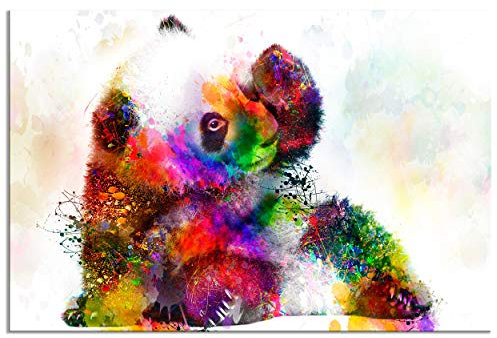 decomonkey - Impression sur Toile Intissé Animau Abstrait 120x80 1 Pièce - Tableau Décoration Appartement Cadre en Bois Photo Déco Salon Peinture sur Toile Maison Animaux pandas colorés abstraits