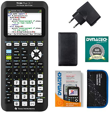 Texas Instruments TI-84 Plus CE-T Grafikrechner + Schutztasche + Zirkelset + Arbeitsbuch + Garantie 60 Monate - wissenschaftlicher Schulrechner programmierbar Farbdisplay Python