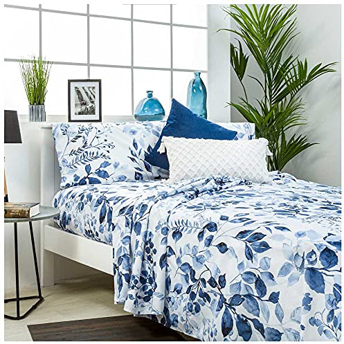 COTTON ARTean Juego sábanas Cama 150 Microfibra cepillada SERELLA Azul | Incluye 4 piezas: encimera, bajera ajustable, 2 fundas de almohada. Certificado OEKO-TEX